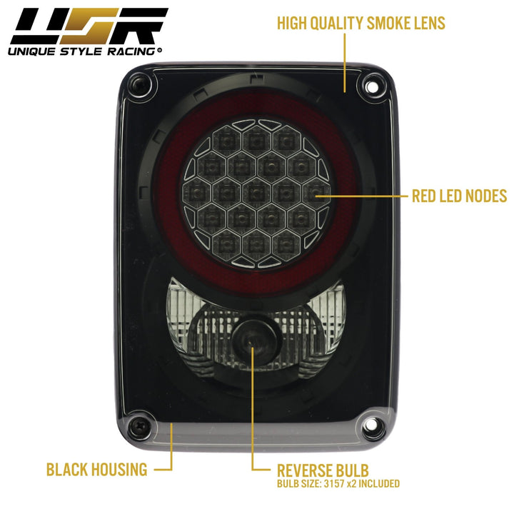 2007 - 2017 Jeep Wrangler JK Clear or Smoke Lens Red LED Tail Lights

#color_black-housing-smoke-lens