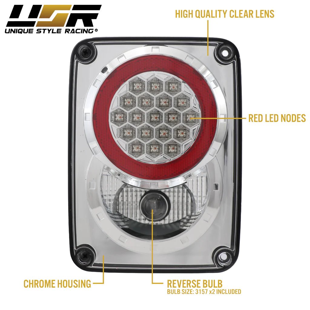 2007 - 2017 Jeep Wrangler JK Clear or Smoke Lens Red LED Tail Lights