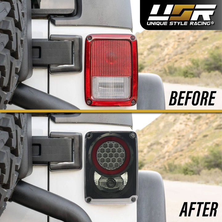 2007 - 2017 Jeep Wrangler JK Clear or Smoke Lens Red LED Tail Lights
