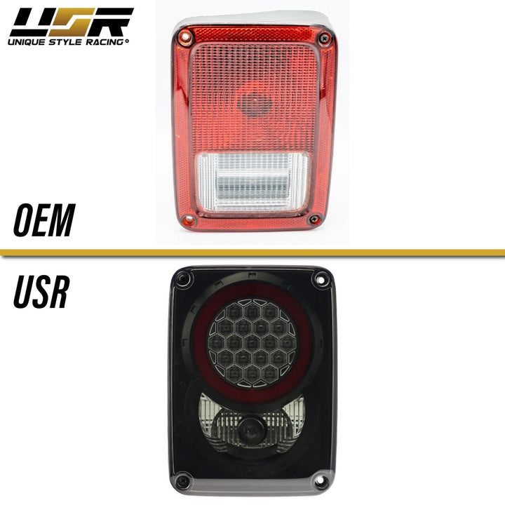 2007 - 2017 Jeep Wrangler JK Clear or Smoke Lens Red LED Tail Lights