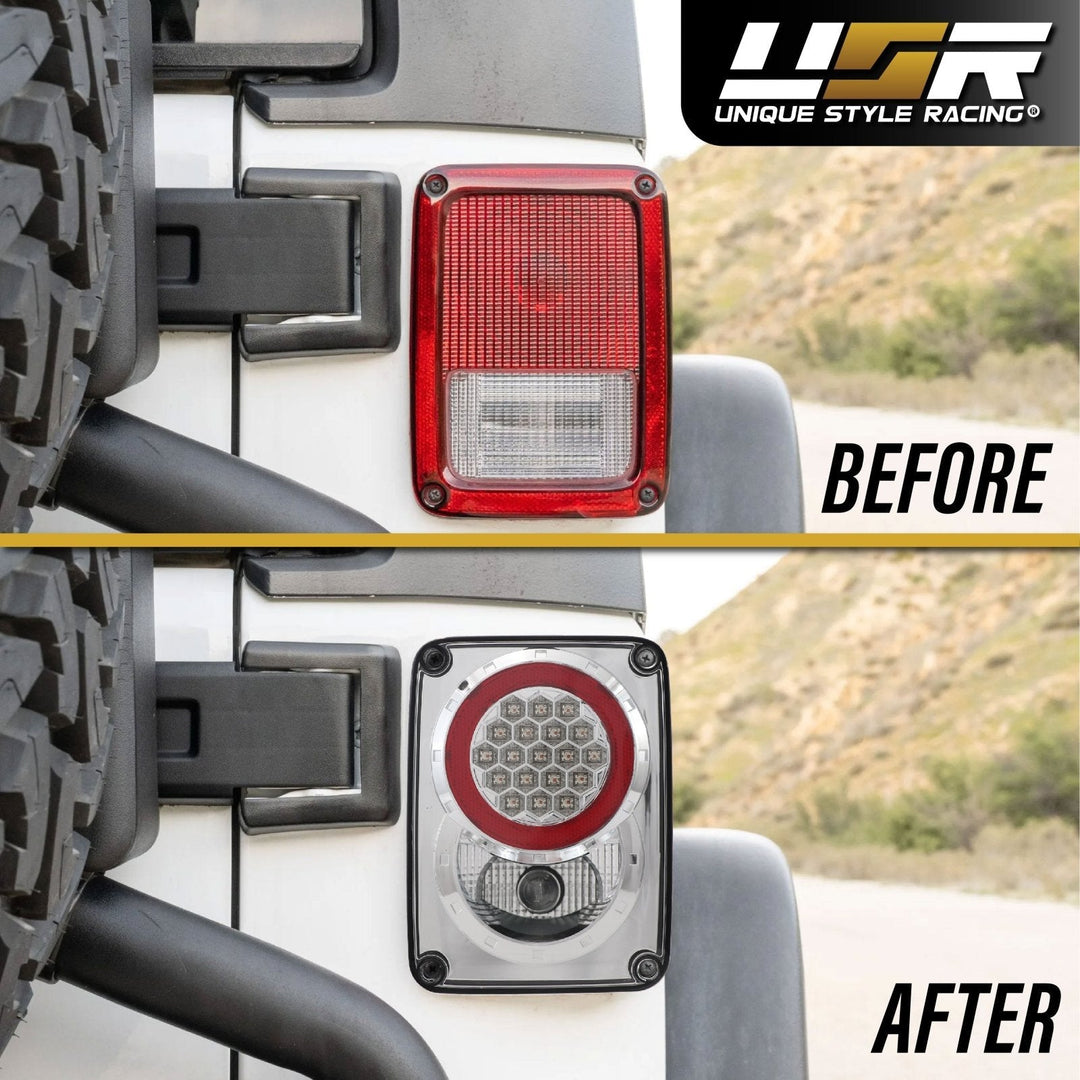 2007 - 2017 Jeep Wrangler JK Clear or Smoke Lens Red LED Tail Lights