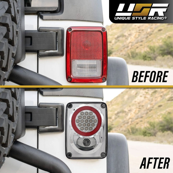 2007 - 2017 Jeep Wrangler JK Clear or Smoke Lens Red LED Tail Lights