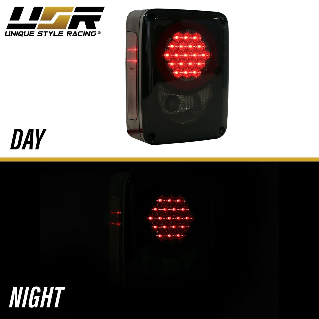 2007 - 2017 Jeep Wrangler JK Clear or Smoke Lens Red LED Tail Lights