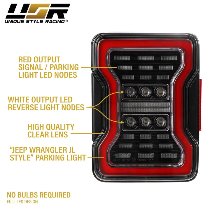 2007 - 2018 Jeep Wrangler 2D & 4D Sport Utility Vehicle Smoke or Clear Lens Full LED Tail Lights