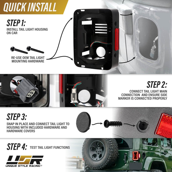 2007 - 2018 Jeep Wrangler 2D & 4D Sport Utility Vehicle Smoke or Clear Lens Full LED Tail Lights