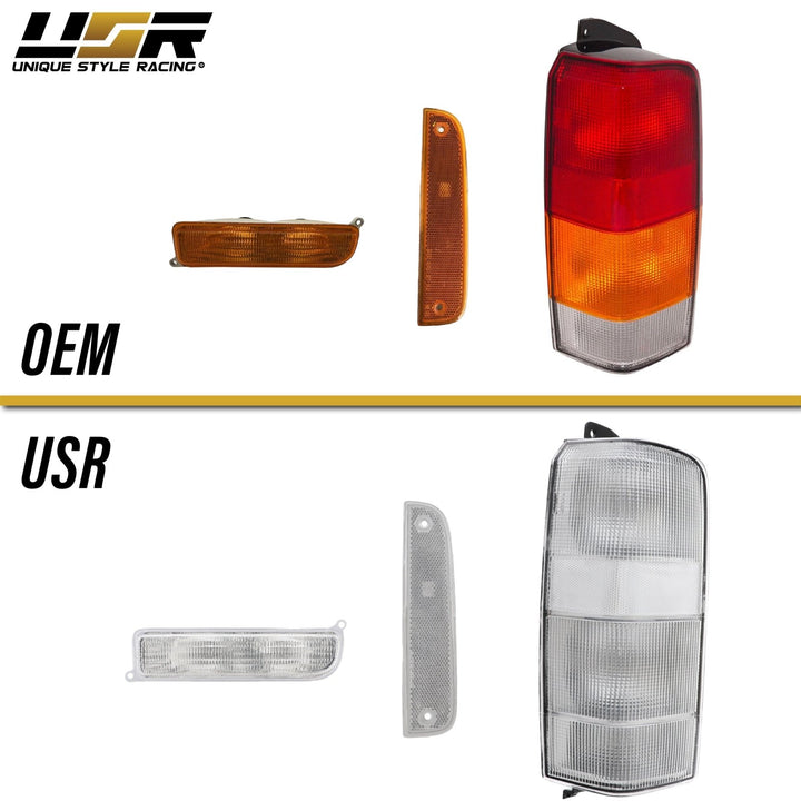 1997 - 2001 Jeep Cherokee XJ All Clear Tail Lights + Bumper Lights + Corner Lights 6PC COMBO