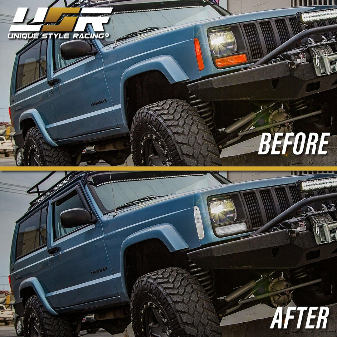 1997 - 2001 Jeep Cherokee XJ All Clear Tail Lights + Bumper Lights + Corner Lights 6PC COMBO