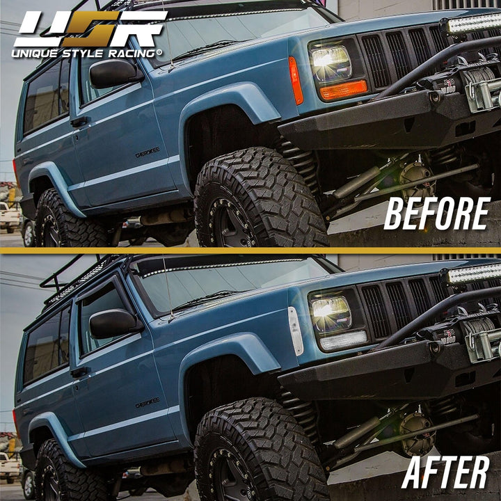 1997 - 2001 Jeep Cherokee XJ All Clear Tail Lights + Bumper Lights + Corner Lights 6PC COMBO