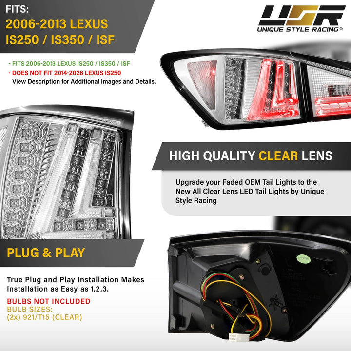 2006-2013 Lexus IS250 IS350 ISF All Clear Lens LED Tail Lights