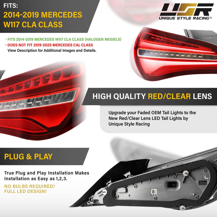 2014 - 2019 Mercedes W217 CLA Class Red / Clear Lens Full LED Tail Lights