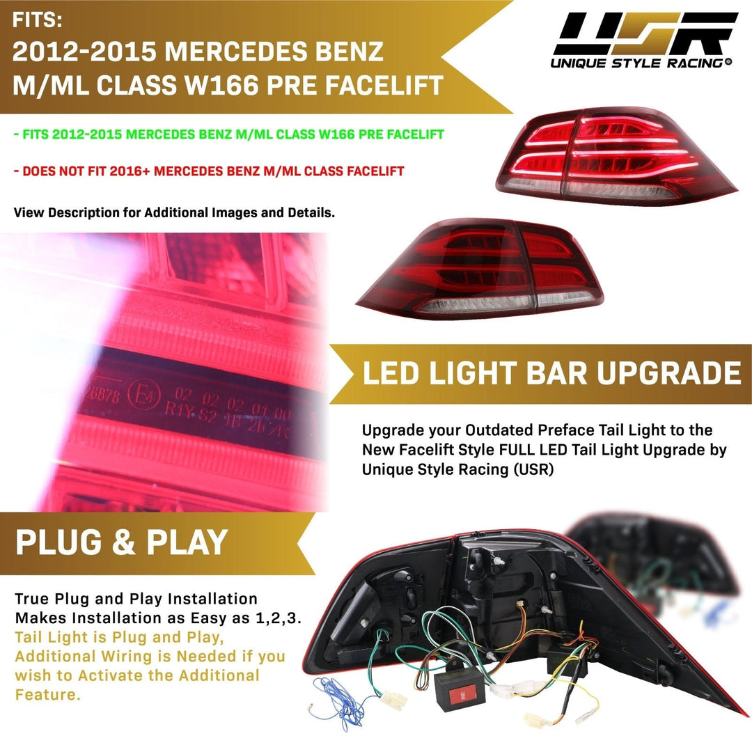 2012 - 2015 Mercedes ML Class W166 OEM GLE Style Rear 4 Piece LED Tail Light Set