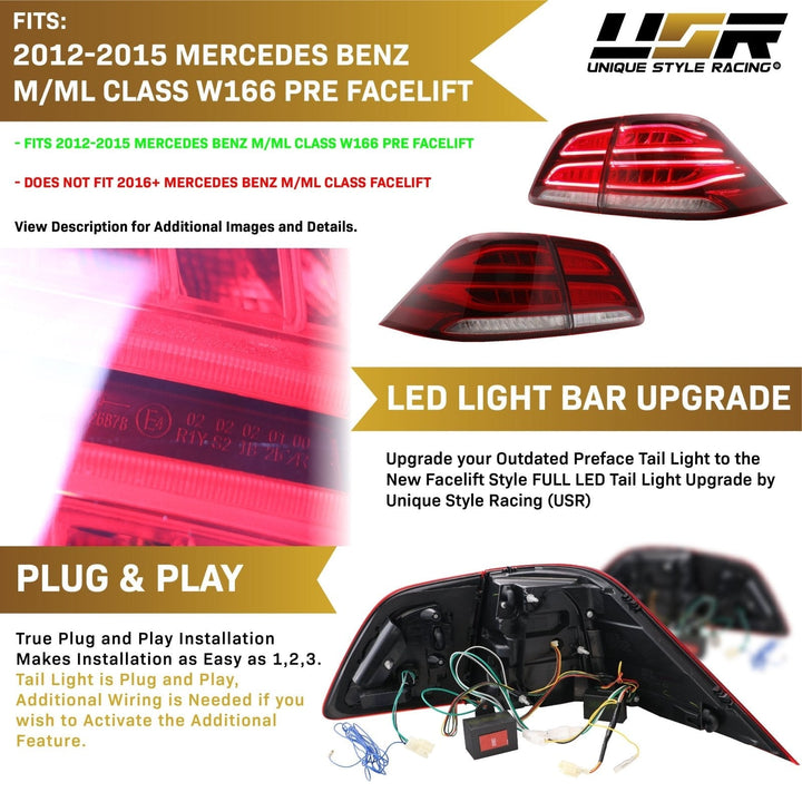 2012 - 2015 Mercedes ML Class W166 OEM GLE Style Rear 4 Piece LED Tail Light Set