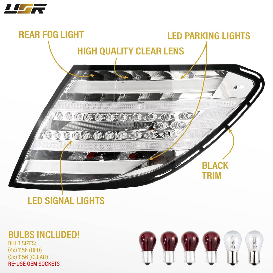 2008 - 2014 Mercedes W204 C Class Facelift Style All Clear Lens LED Tail Lights