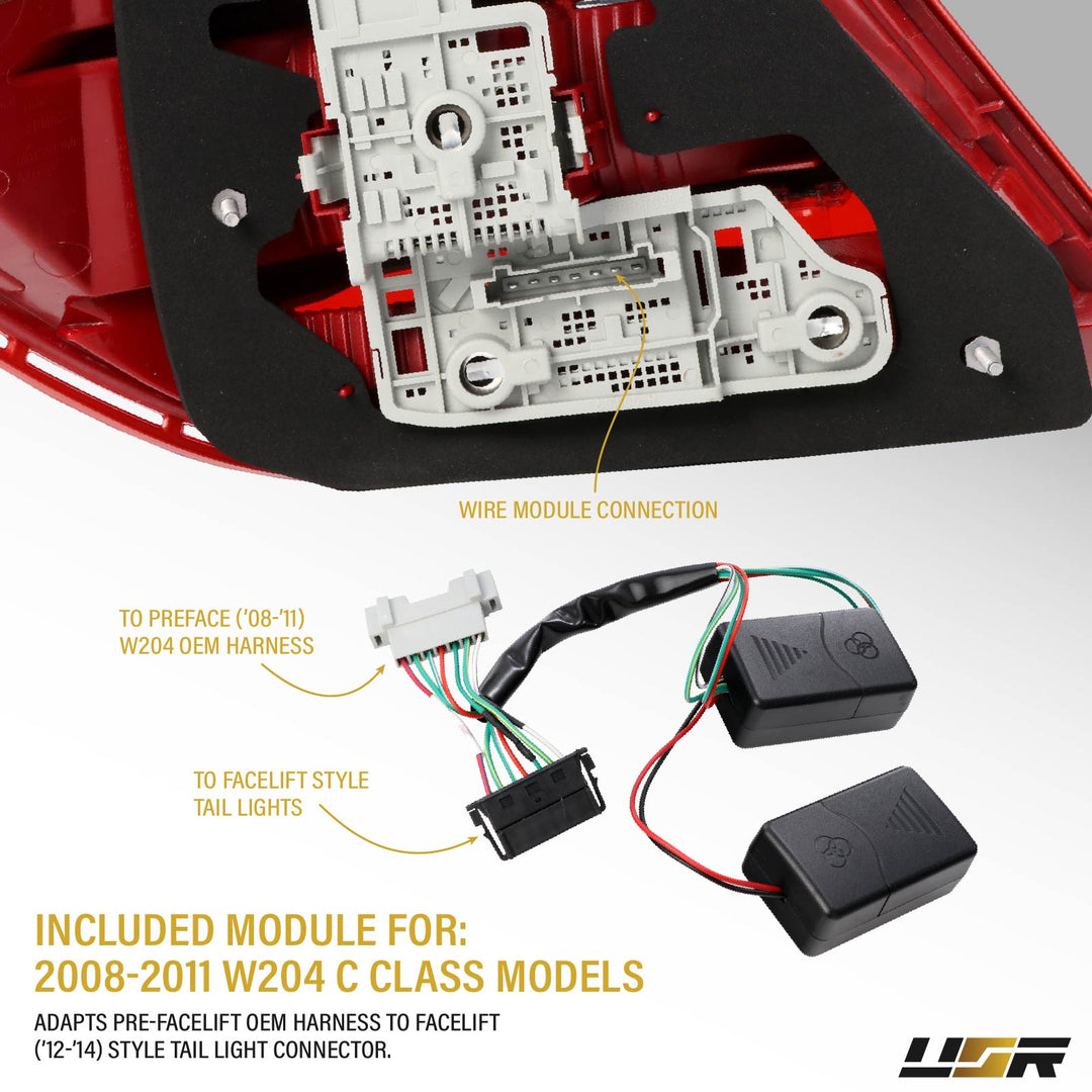 2008-2011 Mercedes W204 C Class Facelift Style Red / Clear Lens LED Tail Lights