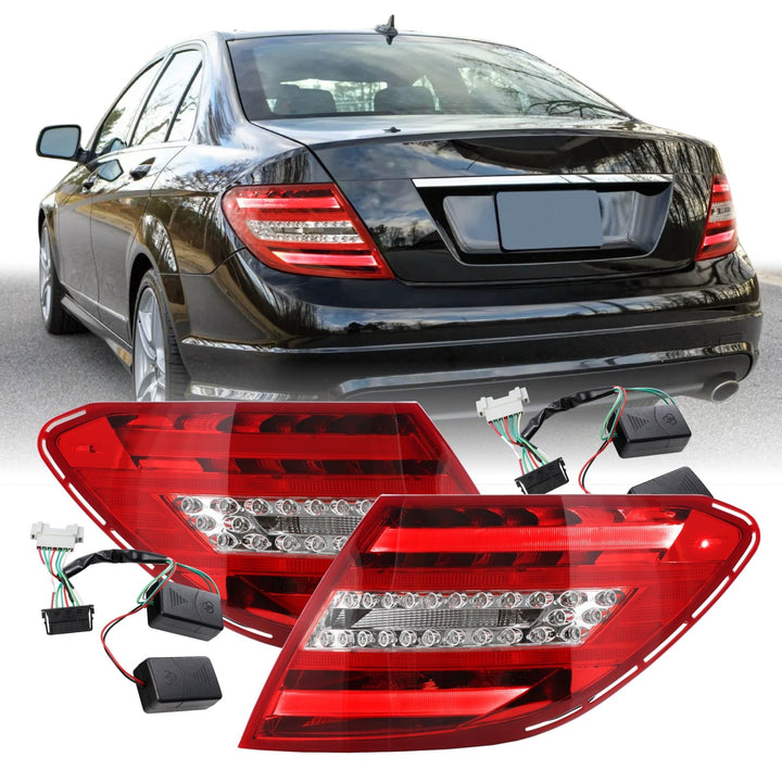 2008 - 2011 Mercedes W204 C Class Facelift Style Red / Clear Lens LED Tail Lights