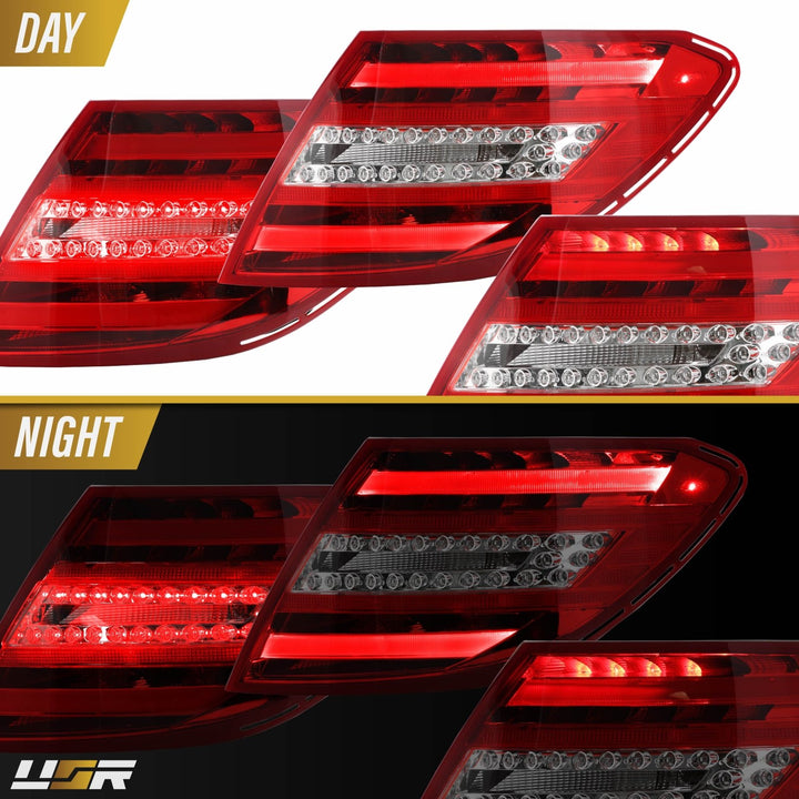 2008 - 2011 Mercedes W204 C Class Facelift Style Red / Clear Lens LED Tail Lights
