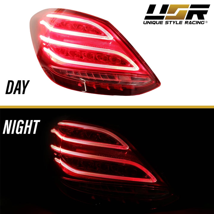 2015 - 2018 Mercedes Benz W205 C Class 4D Sedan AMGStyle Red/Clear Full LED Tail Lights