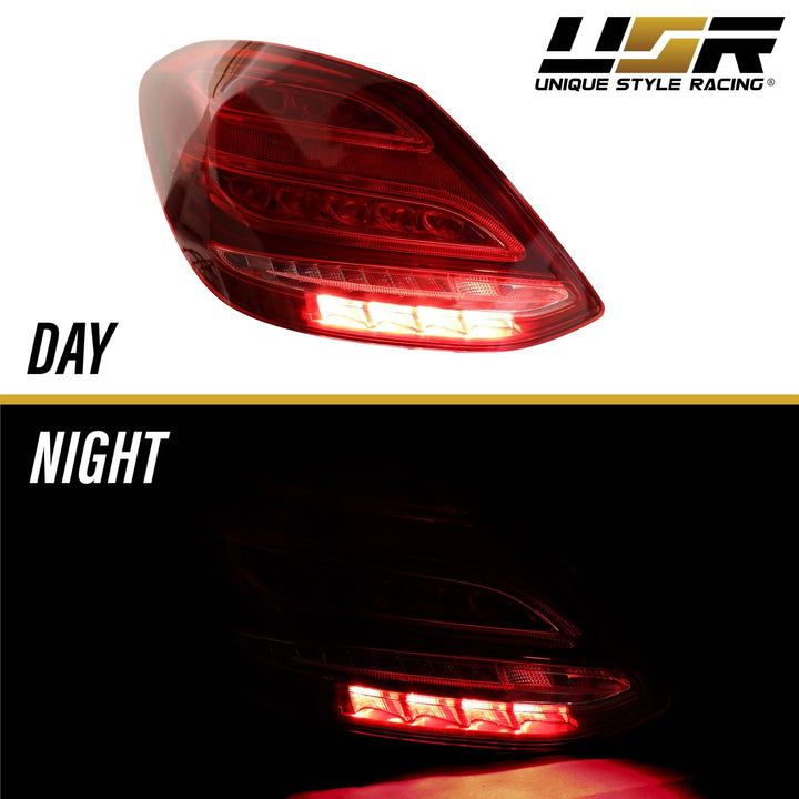 2015 - 2018 Mercedes Benz W205 C Class 4D Sedan AMGStyle Red/Clear Full LED Tail Lights