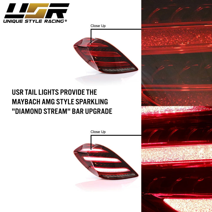 2014 - 2017 Mercedes S Class W222 Maybach AMG USA FACELIFT Plug & Play Red Lens Full LED Tail Light Set