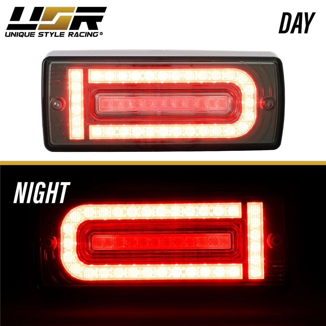 2007 - 2018 Mercedes W463 G Class w/ 2019+ W464 OEM Style LED Light Bar & LED Sequential Turn Signal Red/Clear or Smoke Lens Tail Light