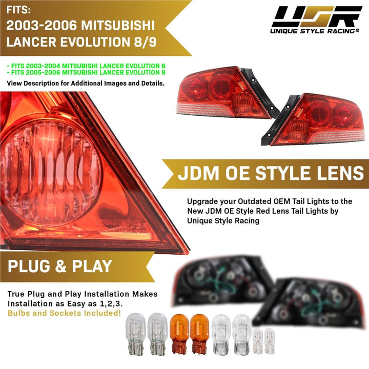 2003 - 2006 Mitsubishi Lancer Evolution EVO 8/9 OEM JDM EVO 7 Style Red/Clear Tail Light