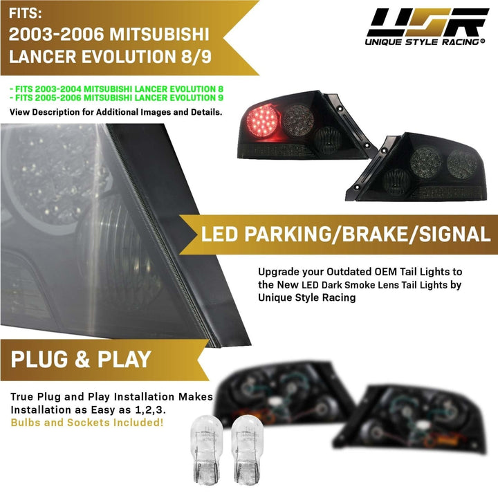 2003 - 2006 Mitsubishi Lancer Evolution EVO 8/9 Smoke OR Red/Amber OR Black/Clear LED Tail Light