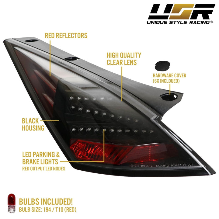 2003 - 2005 Nissan 350Z Z33 JDM 'Z' Shaped Black LED Tail Light