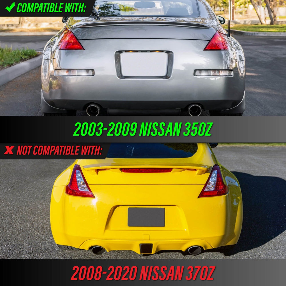 2003 - 2005 Nissan 350Z Z33 JDM 'Z' Shaped Black / Clear Monochrome Lens LED Tail Light + Rear Bumper Reverse + Turn Signal Lights