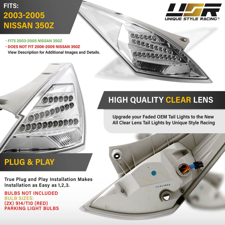 2003 2004 2005 2006 2007 2008 2009 Nissan 350Z 350 Z 33 Z33 JDM 'Z' Shaped All Clear Lens LED Tail Light

#fit-type_pre-facelift-halogen-models