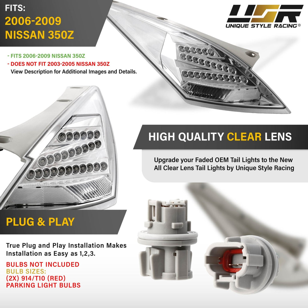 2003 2004 2005 2006 2007 2008 2009 Nissan 350Z 350 Z 33 Z33 JDM 'Z' Shaped All Clear Lens LED Tail Light

#fit-type_facelift-led-models