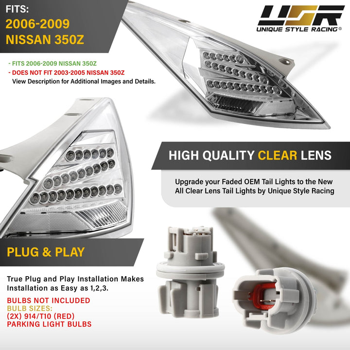 2003 2004 2005 2006 2007 2008 2009 Nissan 350Z 350 Z 33 Z33 JDM 'Z' Shaped All Clear Lens LED Tail Light

#fit-type_facelift-led-models