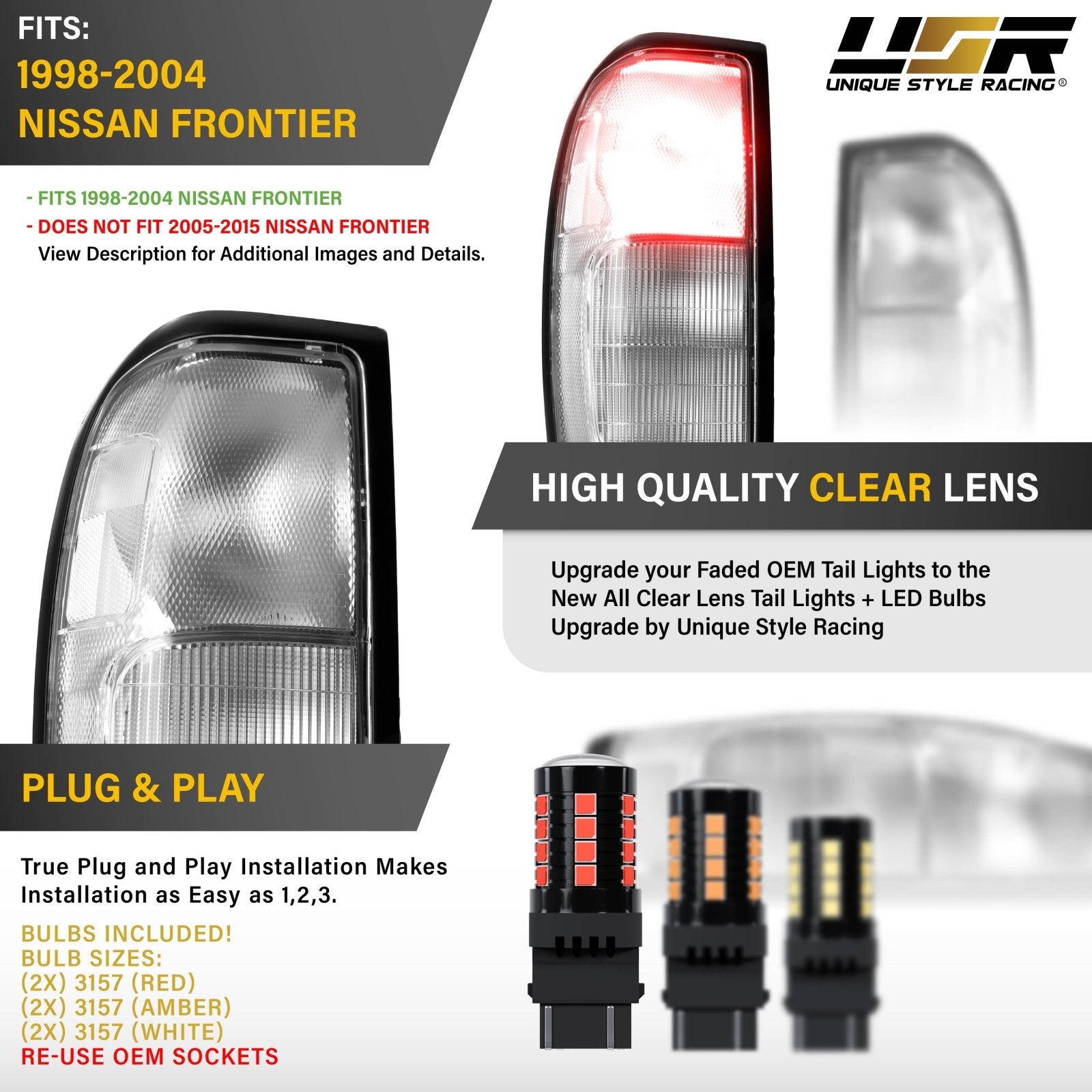 1998-2004 Nissan Frontier D22 Pick Up Truck All Clear Lens Tail