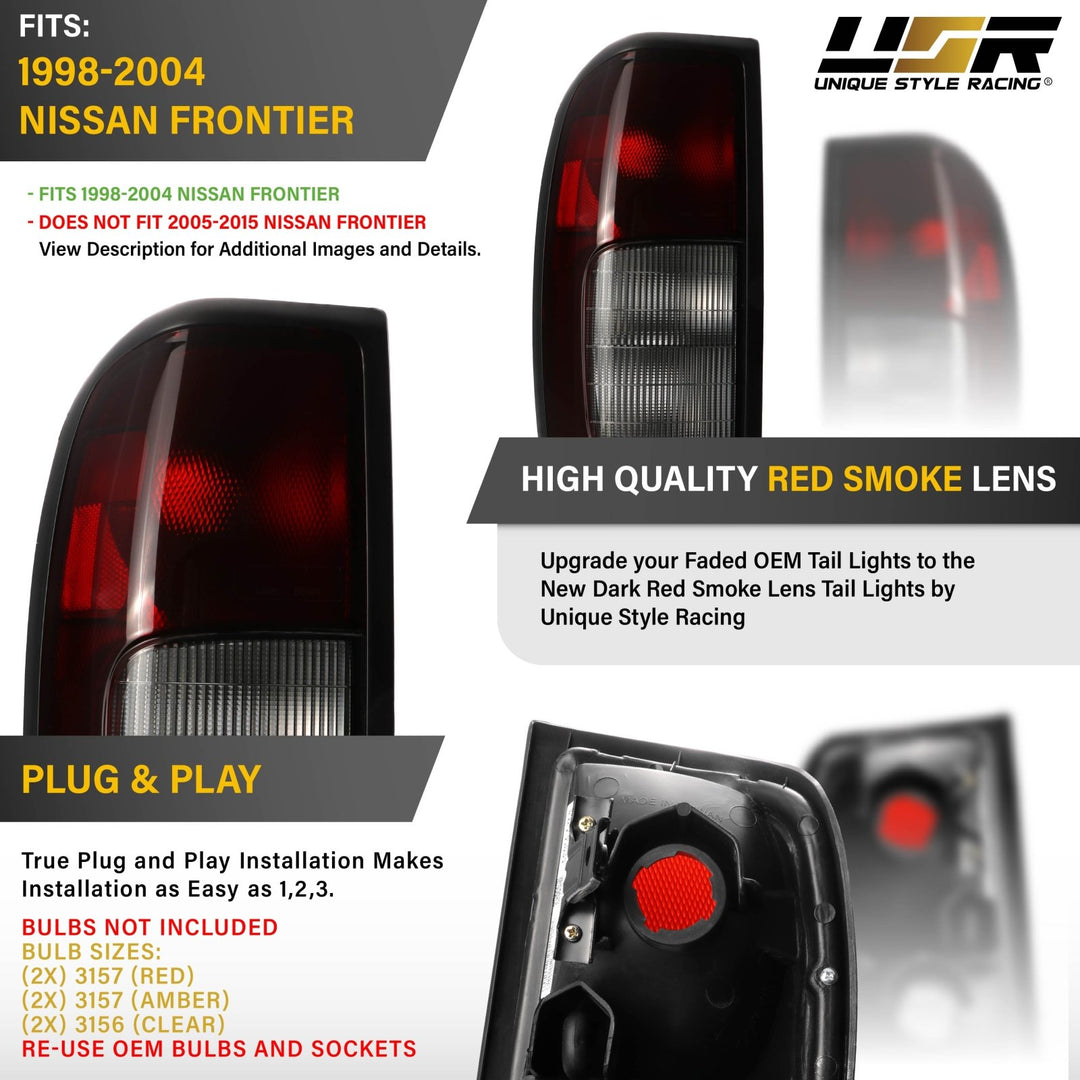 1998 - 2004 Nissan Frontier Dark Red Smoked Lens Tail Lights