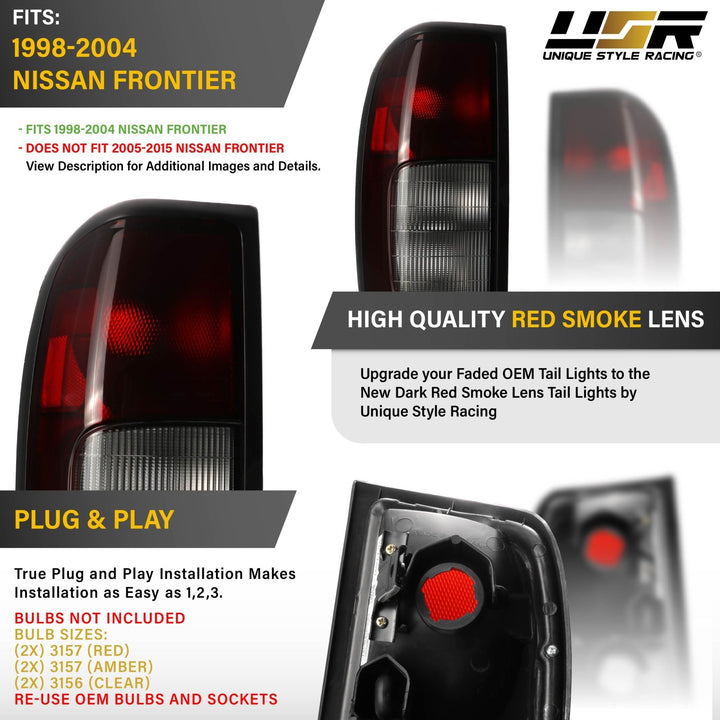 1998 - 2004 Nissan Frontier Dark Red Smoked Lens Tail Lights