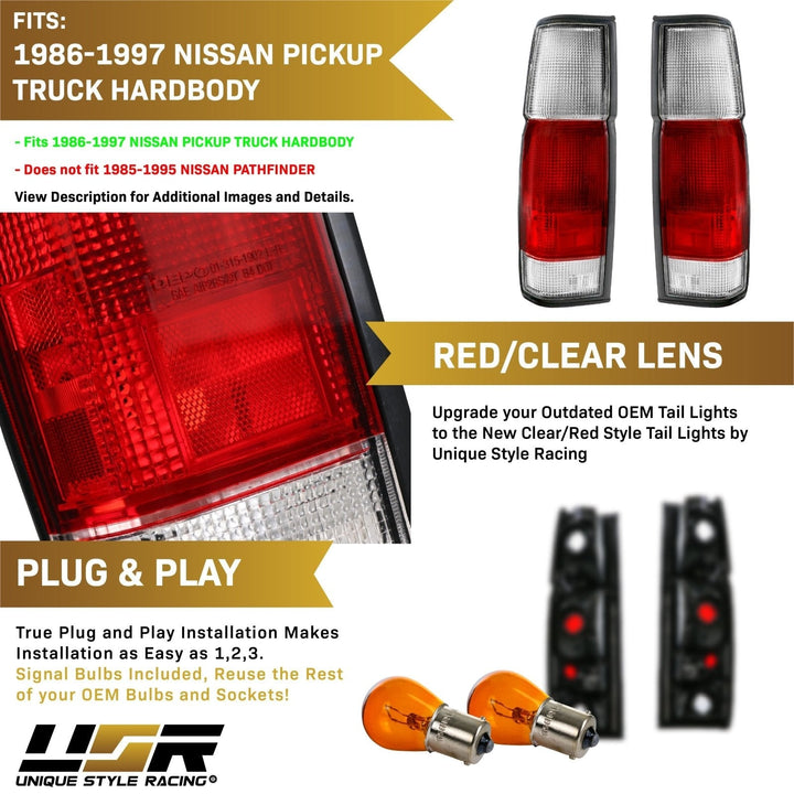 1986 - 1997 - Nissan Hardbody Pickup Truck Red / Clear Tail Lights