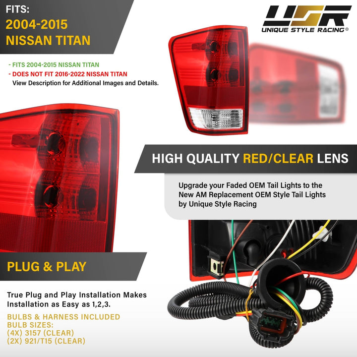 2004 - 2015 Nissan Titan Direct Replacement Tail Lights