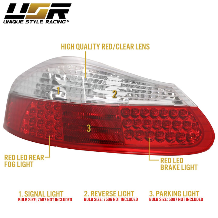 1997-2004 Porsche Boxster 986 Chassis Roadster Red/Clear or Red/Smoke LED Rear Tail Light

#lens-color_red-clear-lens