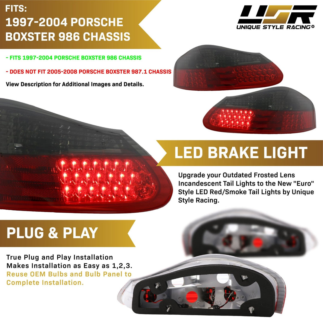1997-2004 Porsche Boxster 986 Chassis Roadster Red/Clear or Red/Smoke LED Rear Tail Light

#lens-color_red-smoke-lens