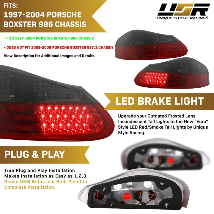 1997-2004 Porsche Boxster 986 Chassis Roadster Red/Clear or Red/Smoke LED Rear Tail Light

#lens-color_red-smoke-lens