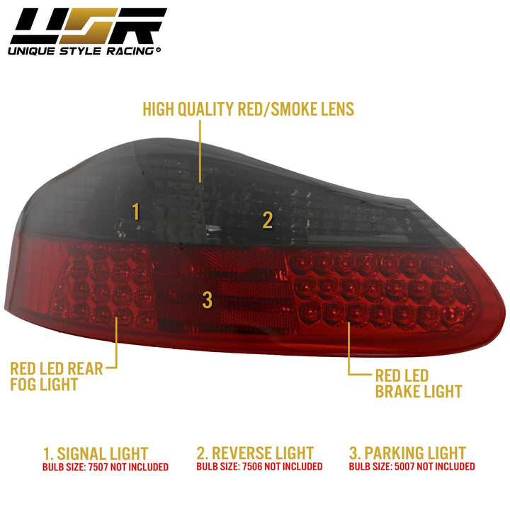 1997-2004 Porsche Boxster 986 Chassis Roadster Red/Clear or Red/Smoke LED Rear Tail Light

#lens-color_red-smoke-lens