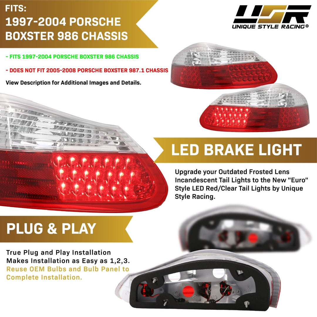 1997-2004 Porsche Boxster 986 Chassis Roadster Red/Clear or Red/Smoke LED Rear Tail Light

#lens-color_red-clear-lens