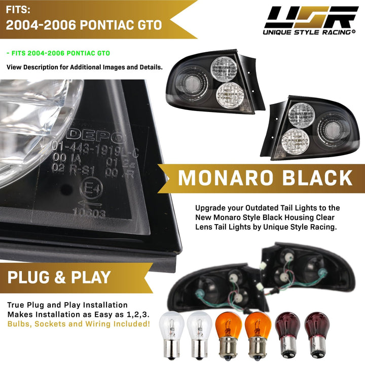 2004 - 2006 Pontiac GTO Holden Monaro Style Black/Clear or Red/Black Tail Light