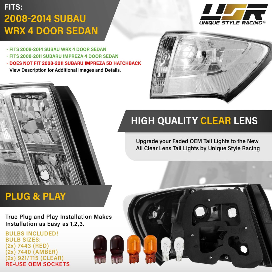 2008 - 2011 Subaru Impreza 4D Sedan & 2008 - 2014 Subaru WRX EG All Clear Lens Tail Light