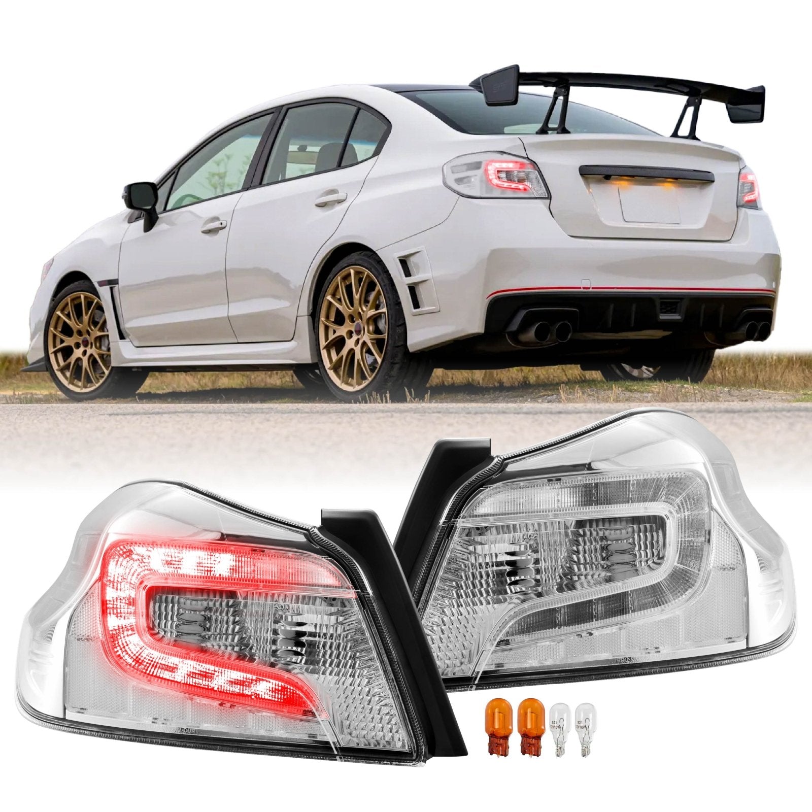2015-2020 Subaru WRX All Clear Lens Built-in Red LED Tail Lights ...