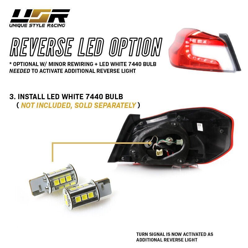 2015 - 2020 Subaru WRX JDM Style Dark Red Smoke Rear LED Tail Light Set
