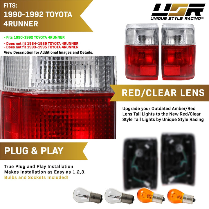 1990-1995 Toyota 4Runner Red / Clear Lens Tail Lights