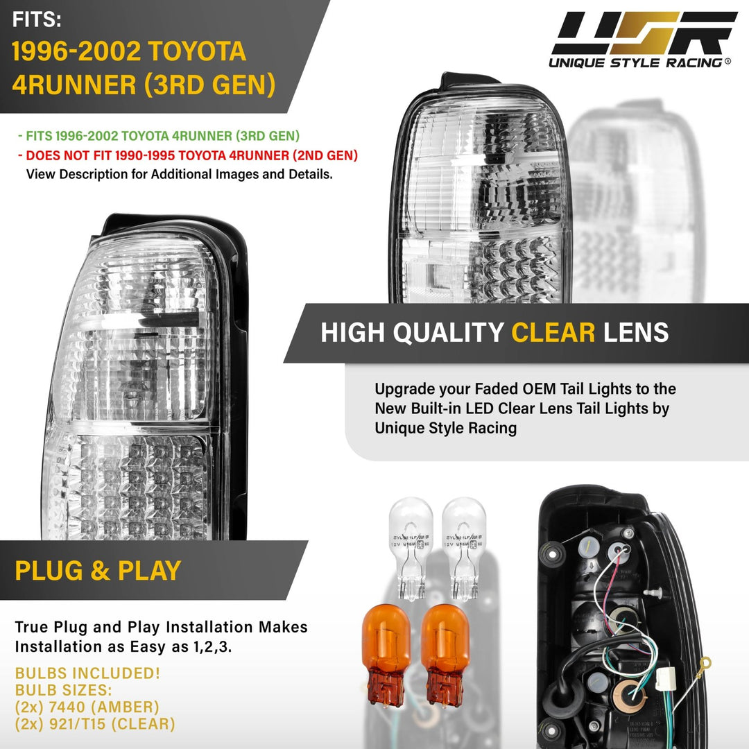 1996 1997 1998 1999 2000 2001 2002 Toyota 4Runner LED Red/Clear or Black/Smoke Lens Tail Light

#lens-color_clear-lens