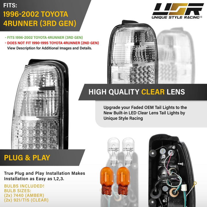 1996 1997 1998 1999 2000 2001 2002 Toyota 4Runner LED Red/Clear or Black/Smoke Lens Tail Light

#lens-color_clear-lens