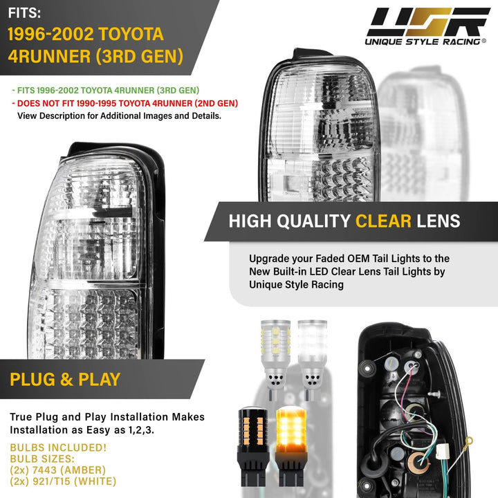 1996 1997 1998 1999 2000 2001 2002 Toyota 4Runner LED Red/Clear or Black/Smoke Lens Tail Light

#lens-color_clear-lens-led