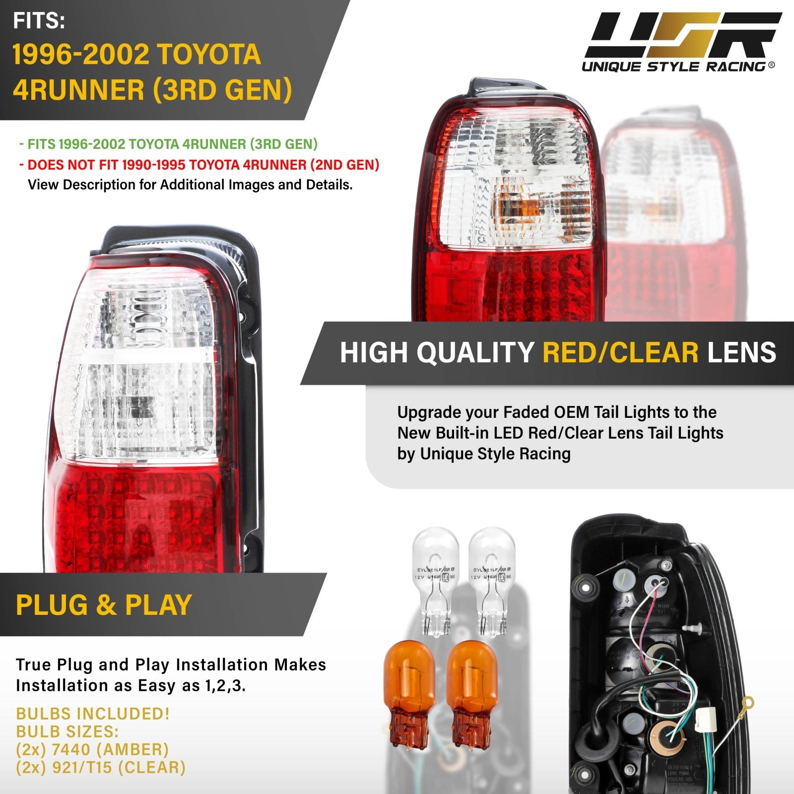 1996-2002 Toyota 4Runner All Clear, Red/Clear, or Smoke Lens LED